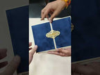 KLB858 Floral Design Royal Blue Color Velvet Double Door Style Hardboard Padding Thick Wedding Card (2 Page & Couple Name Acrylic)
