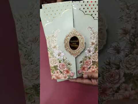 KLB-1002 Green Rose Floral Door Style Embossed Wedding Card (2 Page & Couple Name Acrylic)