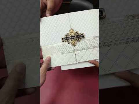 KLB-1315 White Traditional Door Style Embossed Semi Box Wedding Card (2 Page & Couple Name Wooden Plate)