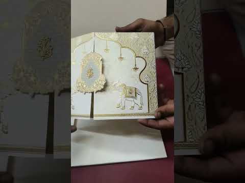 KLB-1560 White Creme Elephant Door Style Semi Box Wedding Card (2 Page)