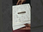 KLB-1377 White Grey Floral Padded Thick Wedding Card (2 Page & Couple Name Wooden Plate)