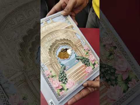 KLB-1051 Blue Royal Arch Peacock Laser Cut Padded Thick Wedding Card (2 Page & Couple Name Acrylic)