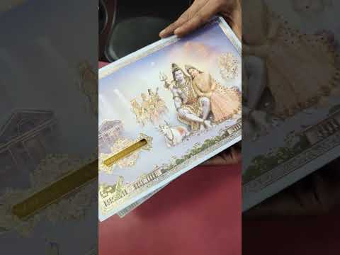 KLB947 Blue Shiv Parvati Padded Thick Wedding Card (2 Page & Couple Name Wooden Plate)