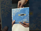 KLB857 Floral Design Blue Golden Color Velvet Double Door Style Hardboard Padding Thick Wedding Card (2 Page & Couple Name Acrylic)