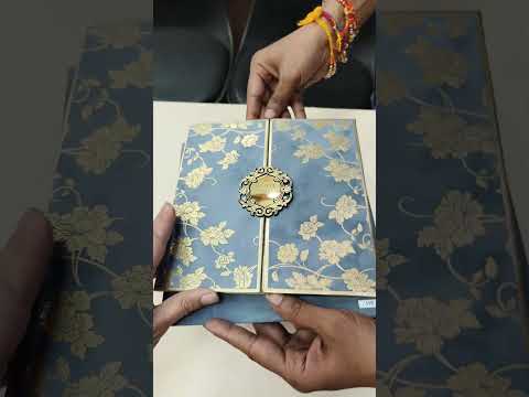 KLB861 Rose Floral Design Grey Golden Color Velvet Semi Box Hardboard Padding Thick Wedding Card (2 Page & Couple Name Acrylic)