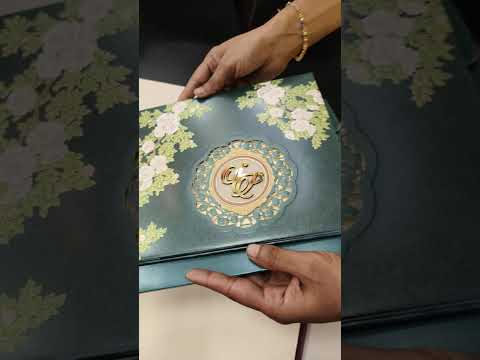 KLB-1130 Green Floral Laser Cut Padded Thick Wedding Card (2 Page & Couple Initial Acrylic)