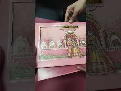 KLB-1396 Pink Bride Groom Laser Cut Padded Thick Wedding Card (2 Page & Couple Name Acrylic)