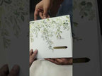 KLB728 Floral Design White Green Color Hardboard Padding Thick Wedding Card (2 Page & Couple Name Acrylic)