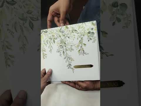 KLB728 Floral Design White Green Color Hardboard Padding Thick Wedding Card (2 Page & Couple Name Acrylic)
