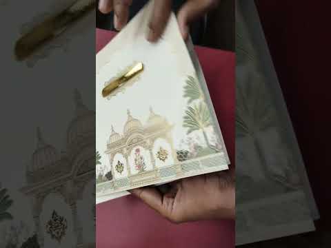 KLB-987 Creme Royal Arch Semi Box Wedding Card (2 Page & Couple Name Acrylic)