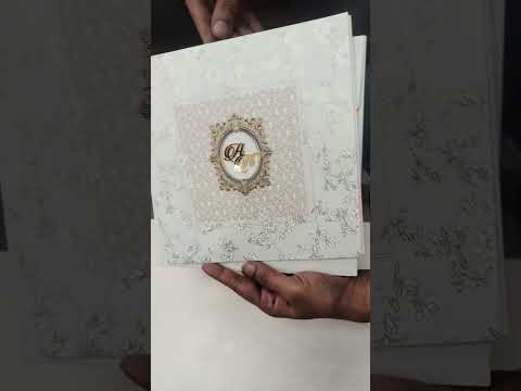 KLB741 Floral Traditional Design Creme Color Embossed Semi Box Wedding Card (2 Page & Couple Initial Acrylic)