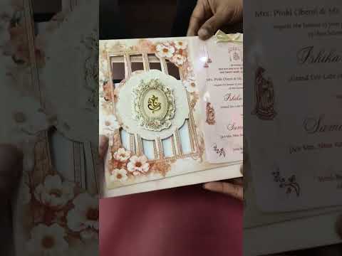 KLB-1367 Creme Peach Floral Laser Cut MDF Thick Wedding Card (2 Page)