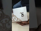 KLB715 Floral Design White Brown Color Laser Cut Leatherette Hardboard Padding Thick Wedding Card (2 Page & Couple Initial Acrylic)