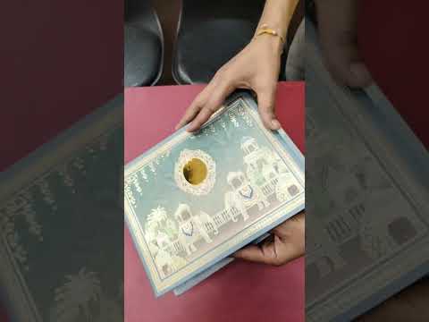 KLB-1046 Blue Royal Fort Elephant Padded Thick Wedding Card (2 Page & Couple Name Acrylic)