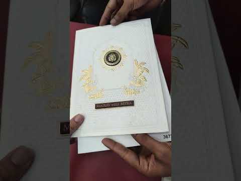 KLB-1086 White Elephant Embossed Semi Box Wedding Card (2 Page & Couple Name Wooden Plate)