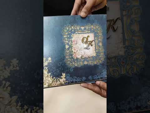 KLB-1133 Blue Floral Laser Cut Padded Thick Wedding Card (2 Page & Couple Name Acrylic)