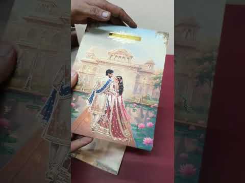 KLB-1471 Creme Blue Bride Groom 3D Gold Foil Padded Thick Wedding Card (2 Page & Couple Name Acrylic)