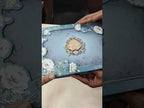 KLB921 Blue Floral Laser Cut Padded Thick Wedding Card (2 Page & Couple Name Wooden Plate)