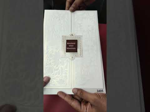 KLB-1081 White Floral Door Style Embossed Semi Box Wedding Card (2 Page & Couple Name Wooden Plate)
