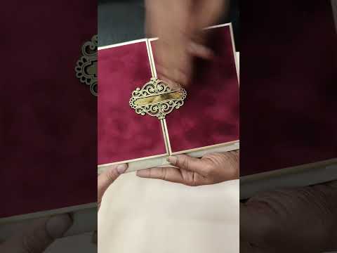 KLB855 Floral Design Red Golden Color Velvet Double Door Style Hardboard Padding Thick Wedding Card (2 Page & Couple Name Acrylic)
