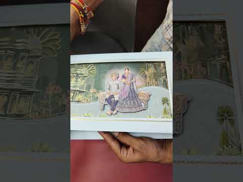 KLB896 Dulha Dulhan Design Blue Color Laser Cut Premium 3D Gold Foil Hardboard Padding Thick Wedding Card (2 Page)