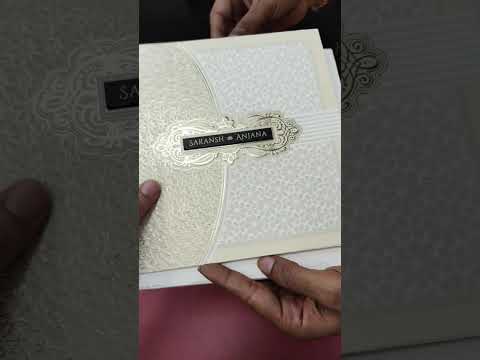 KLB-1353 White Creme Floral Embossed Semi Box Wedding Card (2 Page & Couple Name Wooden Plate)