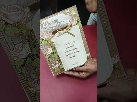 KLB684 Floral Design Green Pink Color Couple Name Laser Cut MDF Thick Wedding Card (2 Page)