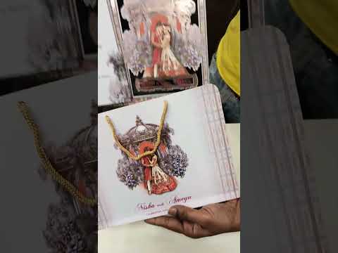 KLB766 Dulha Dulhan Mandap Design Blue Color Laser Cut MDF Thick Wedding Card (2 Page & Couple Name Acrylic)
