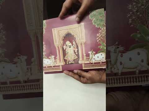 KLB758 Pichwai Design Maroon Color Embossed Semi Box Wedding Card (2 Page)