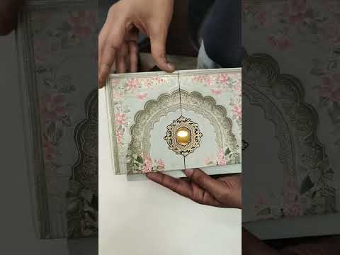 KLB826 Floral Design Green Color Double Door Style Hardboard Padding Thick Wedding Card (2 Page & Couple Initial Acrylic)