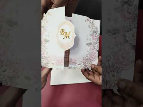 KLB-1140 Creme Royal Fort Rose Floral Door Style Semi Box Wedding Card (2 Page & Couple Initial Acrylic)