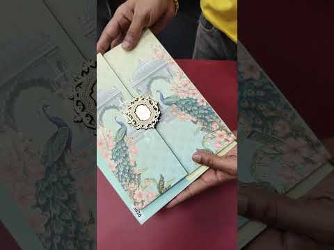 KLB-1053 Blue Peacock Door Style Wedding Card (2 Page & Couple Initial Acrylic)
