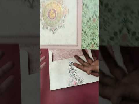 KLB-1433 Green Pink Floral Door Style Semi Box Wedding Card (2 Page)