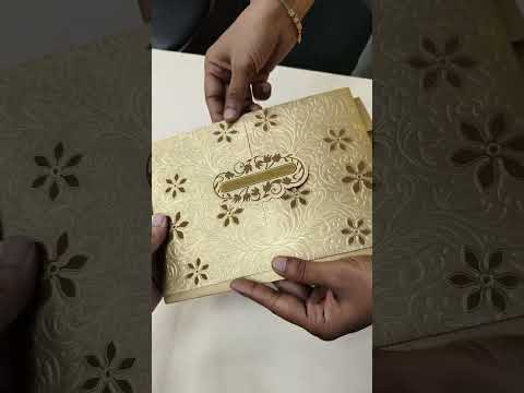 KLB-1026 Brown Golden Floral Embossed Wedding Card (2 Page & Couple Name Acrylic)