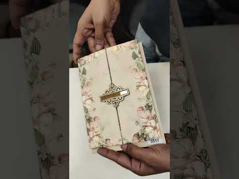 KLB827 Floral Design Peach Color Double Door Style Hardboard Padding Thick Wedding Card (2 Page & Couple Name Acrylic)