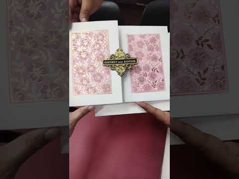 KLB-1283 White Pink Floral Door Style Embossed Padded Thick Wedding Card (2 Page & Couple Name Wooden Plate)