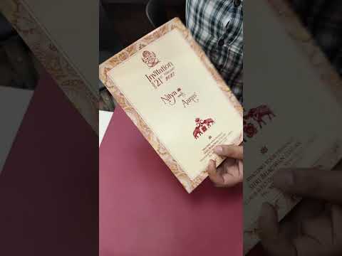 KLB869 Traditional Design Creme Red Color Double Door Style Embossed Wedding Card (2 Page & Couple Name Wooden Plate)
