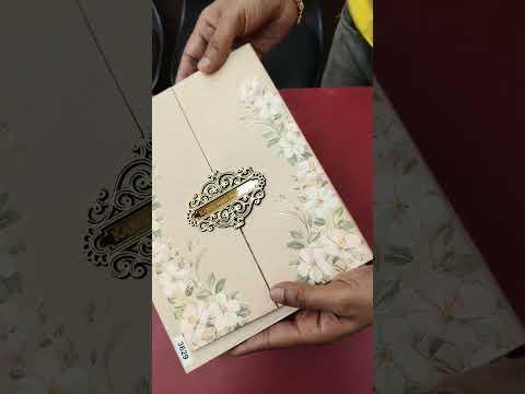 KLB-1049 Creme Floral Door Style Padded Thick Wedding Card (2 Page & Couple Name Acrylic)