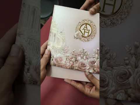 KLB-1108 Pink Floral Embossed Padded Thick Wedding Card (2 Page & Couple Initial Acrylic)