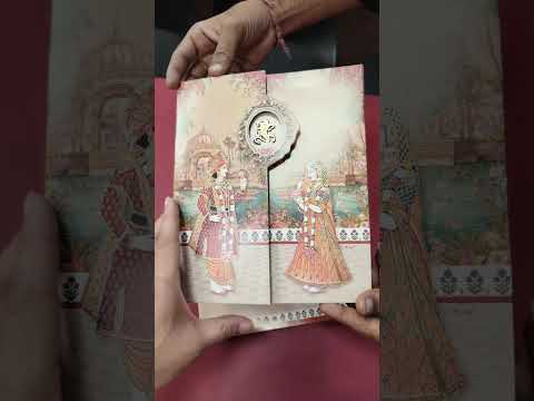 KLB-1457 Peach Bride Groom Carry Bag Style Door Style Semi Box Wedding Card (2 Page)