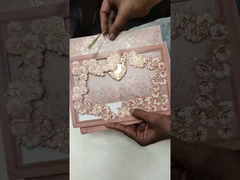 KLB771 Floral Design Pink Color Laser Cut Semi Box Wedding Card (2 Page & Couple Name Acrylic)