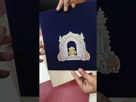 KLB-1128 White Royal Blue Brown Velvet Padded Thick Wedding Card (1 Page)