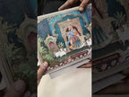 KLB935 Royal Blue Pichwai Radha Krishna Laser Cut Padded Thick Wedding Card (2 Page & Couple Name Wooden Plate)