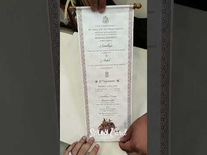 KL2063 Royal Elephant Design Paper Scroll Wedding Card with Tag and Ribbon