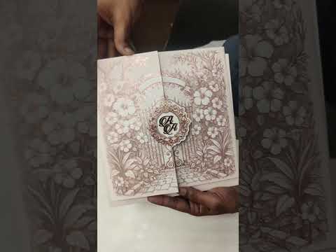 KLB749 Floral Design Creme Color Double Door Style Embossed Semi Box Wedding Card (2 Page & Couple Initial Acrylic)