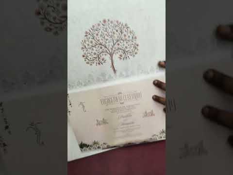 KLB-1548 Creme Elephant 3D Gold Foil Semi Box Wedding Card (2 Page & Couple Name Wooden Plate)