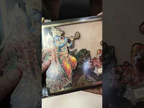 KLB912 Brown Royal Fort Barat Radha Krishna Laser Cut Padded Thick Wedding Card (2 Page & Couple Name Wooden Plate)