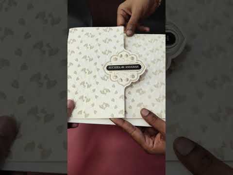 KLB-1181 White Creme Floral Door Style Embossed Semi Box Wedding Card (2 Page & Couple Name Wooden Plate)