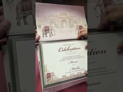 KLB-1089 Creme Maroon Elephant Padded Thick Wedding Card (2 Page & Couple Initial Acrylic)
