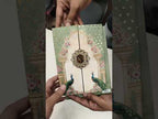 KLB806 Peacock Design Blue Green Color Double Door Style Wedding Card (2 Page & Couple Initial Acrylic)
